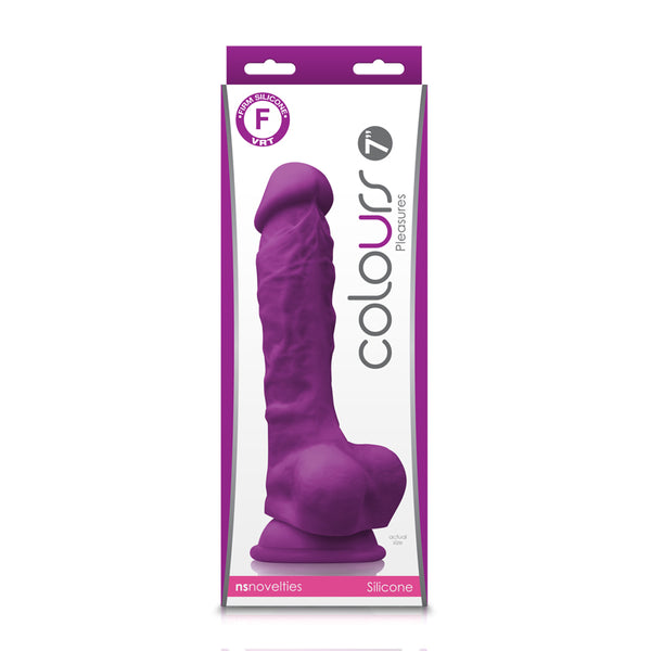 Colours firm silicone dildo with balls and suction cup in purple