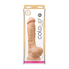 Colours firm silicone dildo with balls and suction cup in white