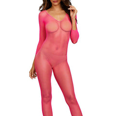 Dreamgirl style 0015 neon pink fishnet bodystocking from the front