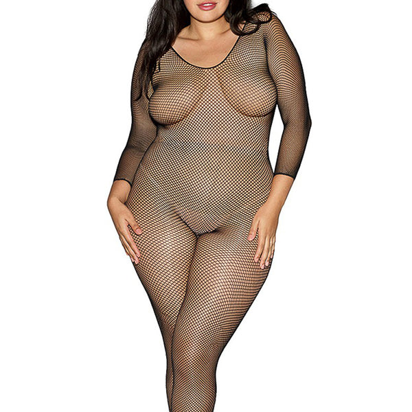 Dreamgirl Long Sleeve Fishnet Bodystocking W/ Open-Crotch Size QUEEN - Style 0015X
