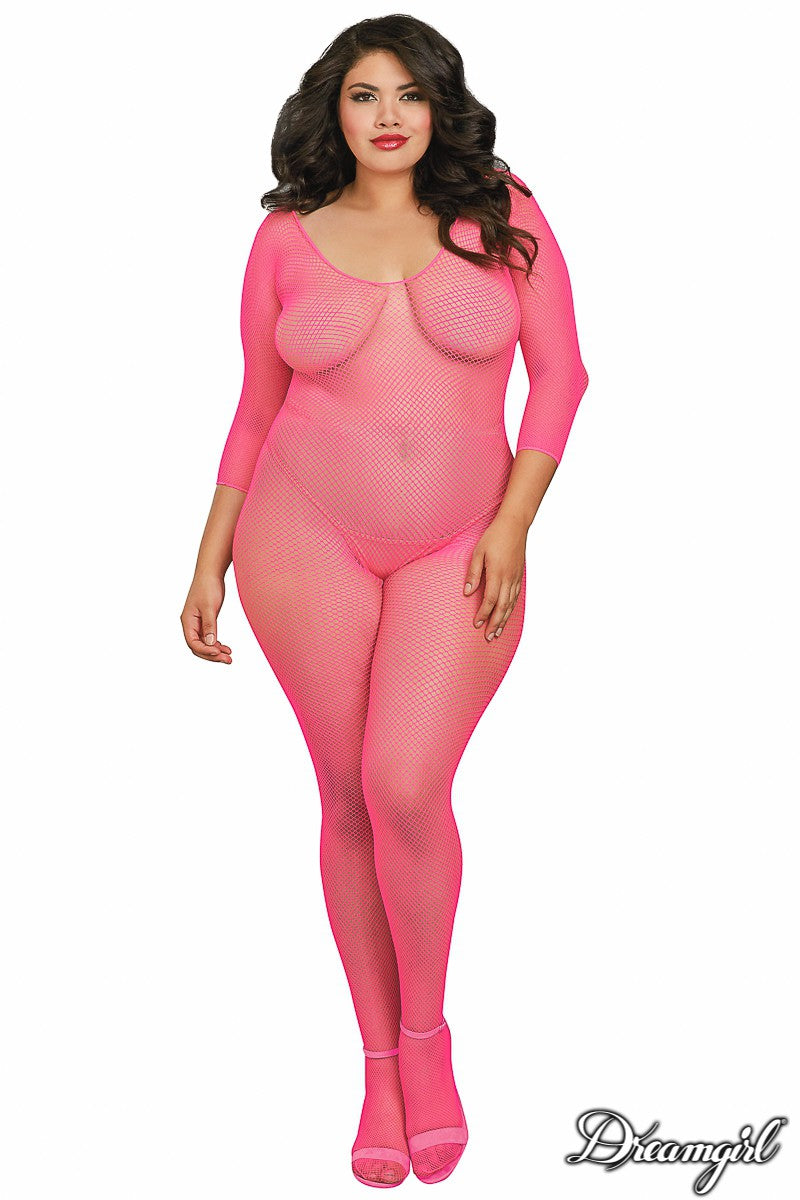 Dreamgirl style 0015X neon pink fishnet bodystocking