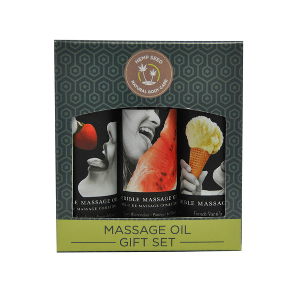 Massage Oil Gift Set - Hemp Seed Natural Body Care - 3 Edible Flavours