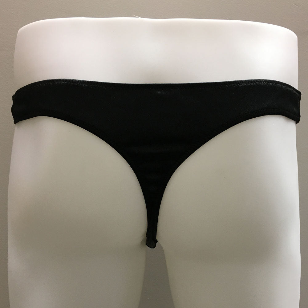 Fagiono Style 1422 Men's Satin Thong Underwear in Black from the back