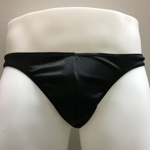 Fagiono Style 1422 Men's Satin Thong Underwear in Black from the front