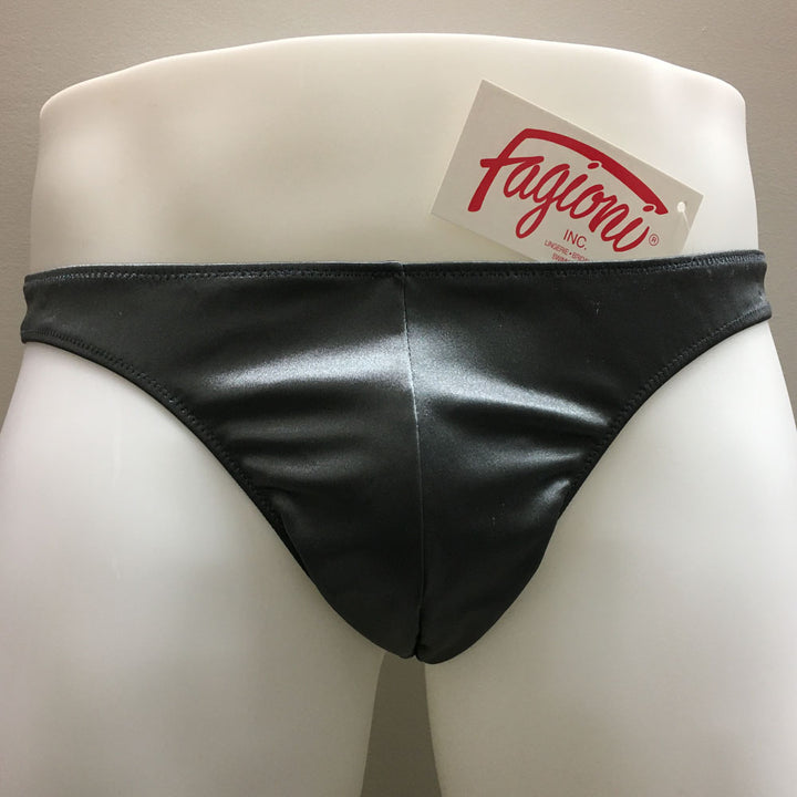 Fagiono Style 1422 Men's Satin Thong Underwear in charcoal from the front