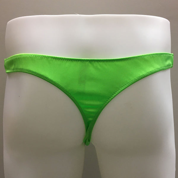 Fagiono Style 1422 Men's Satin Thong Underwear in lime green from the back