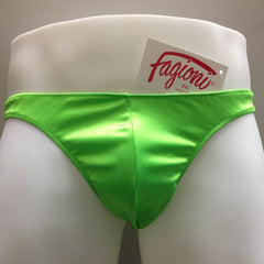 Fagiono Style 1422 Men's Satin Thong Underwear in lime green from the front