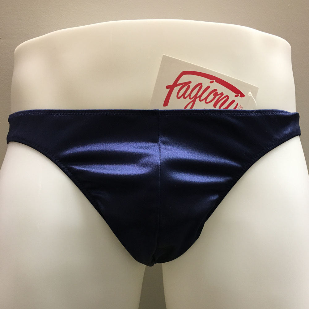 Fagiono Style 1422 Men's Satin Thong Underwear in navy from the front