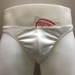 Fagiono Style 1422 Men's Satin Thong Underwear in white from the front