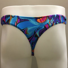 Fagioni Style 4787 Men's Thong Underwear in Blue Peacock Pattern from the back