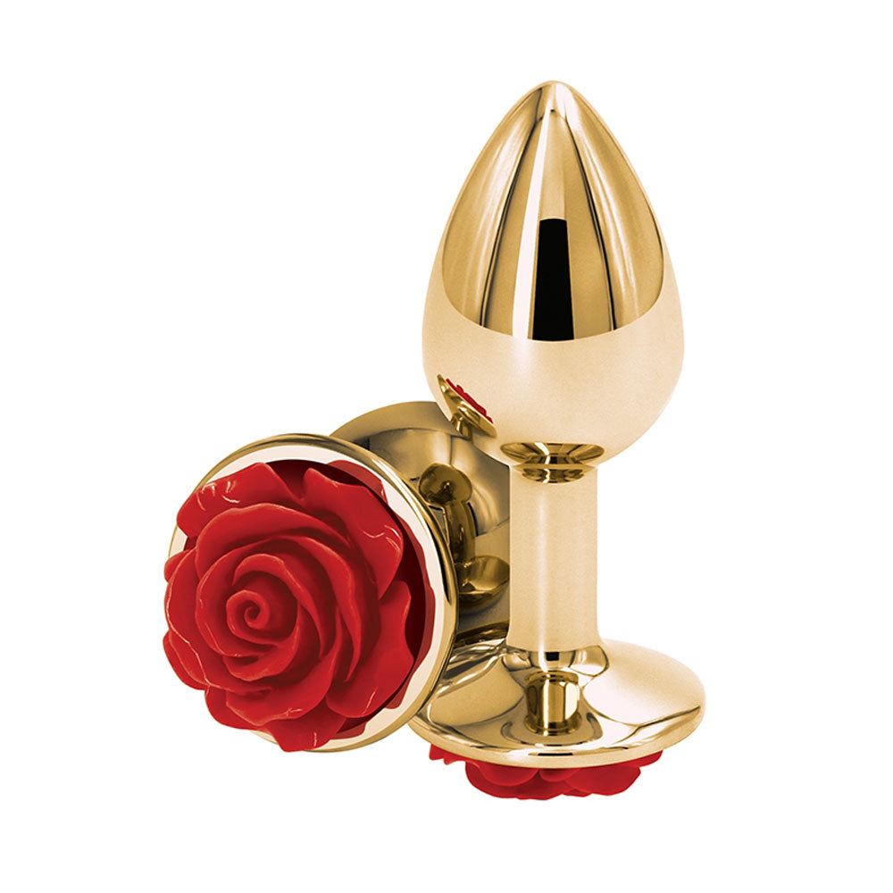 Rear assets size small anal plug - golden red rose style