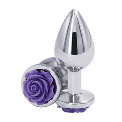 Picture of Rear Assets silver purple rose butt plug size medium