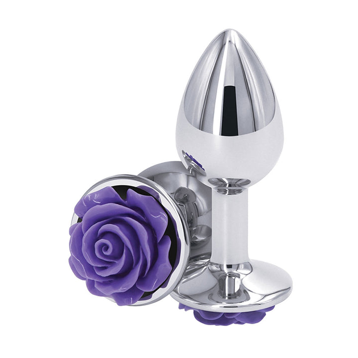 Picture of purple rose silver rear assets anal plug - size small