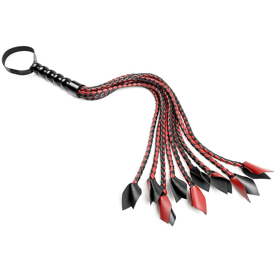 Crimson & Black Vegan Braided Leather and Metal Handle Flogger - Bondage & Kink - Sexessories Parksville