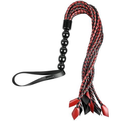 Crimson & Black Vegan Braided Leather and Metal Handle Flogger - Bondage & Kink - Sexessories Parksville