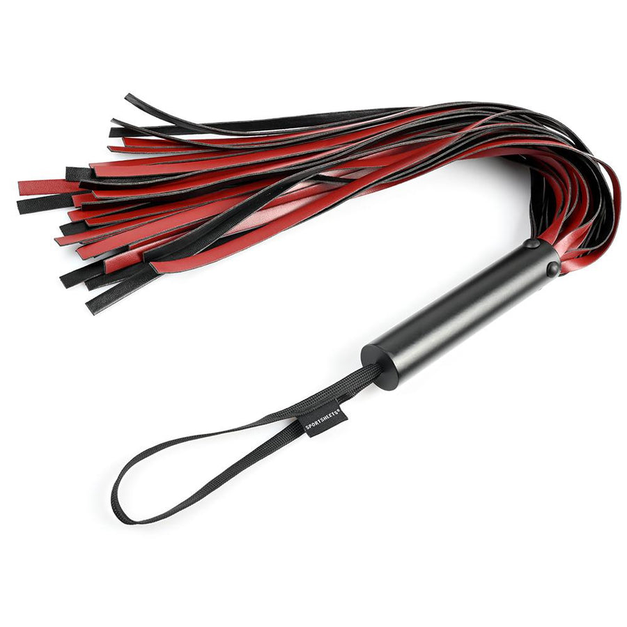 Crimson & Black Vegan Leather Metal Handle Flogger - Bondage & Kink - Sexessories Parksville