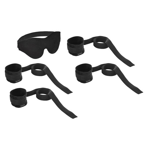 Sportsheets beginner's bondage kit comes with ankle and wrist restraints plus a soft blindfold