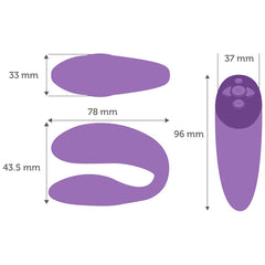 We-Vibe Chorus App and Remote Controlled Couples Vibrator in Purple dimensions of device and remote control